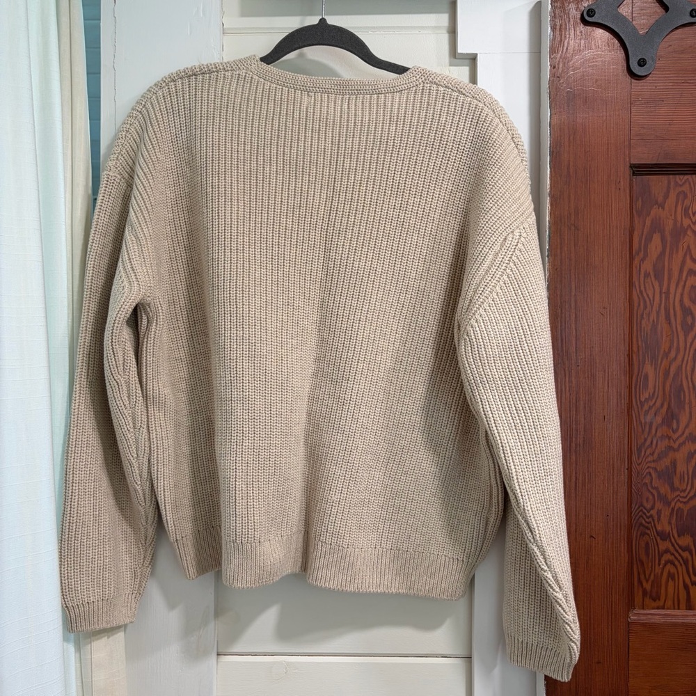 NWT Quince 100% Organic Coton Fisherman V-Neck Sweater in Speckled Beige - Picture 3 of 10